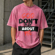 God Don't Play About Me Vintage Washed T-Shirt in Red
