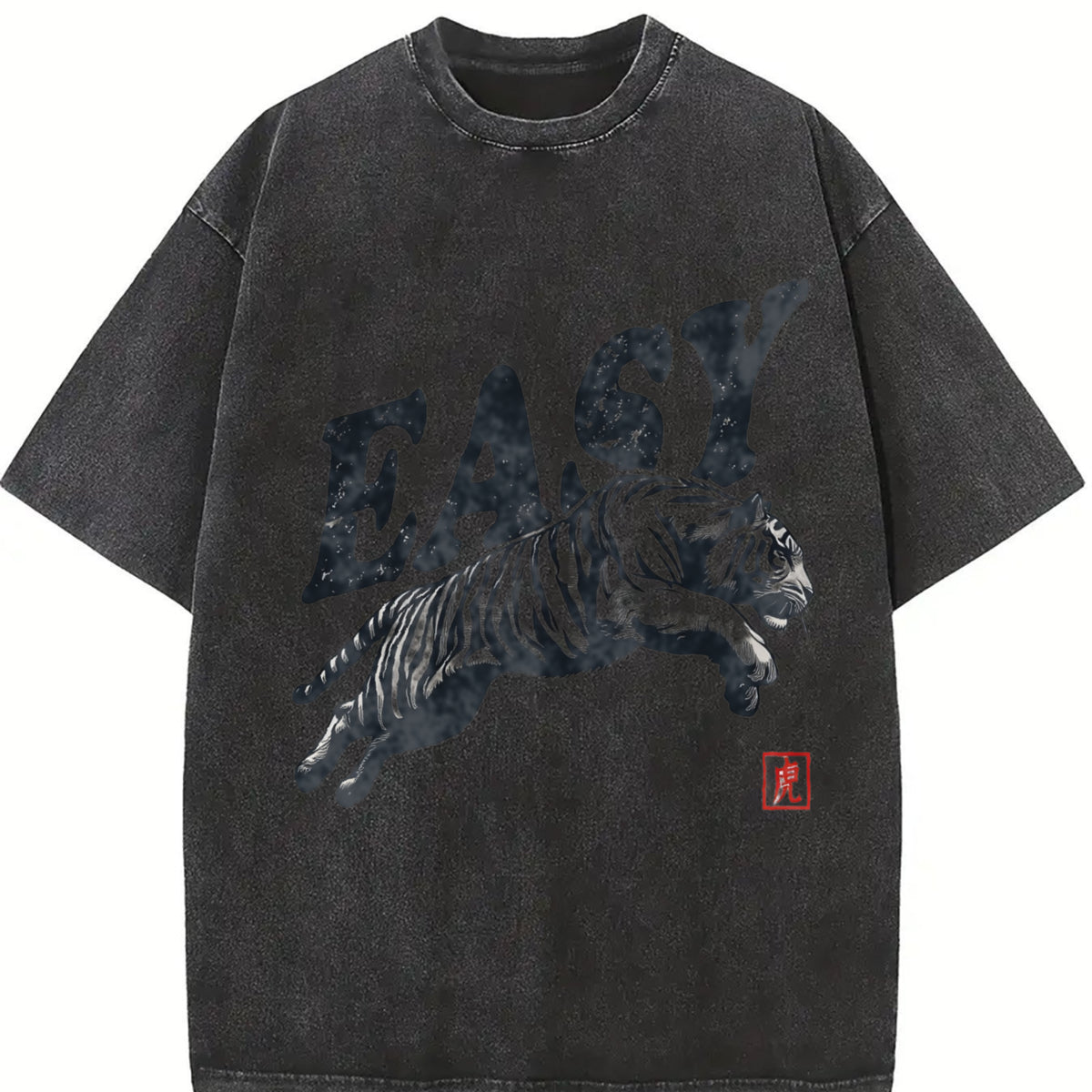 Retro Easy Tiger 90s Vintage Washed T-Shirt in Black