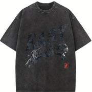 Retro Easy Tiger 90s Vintage Washed T-Shirt in Black