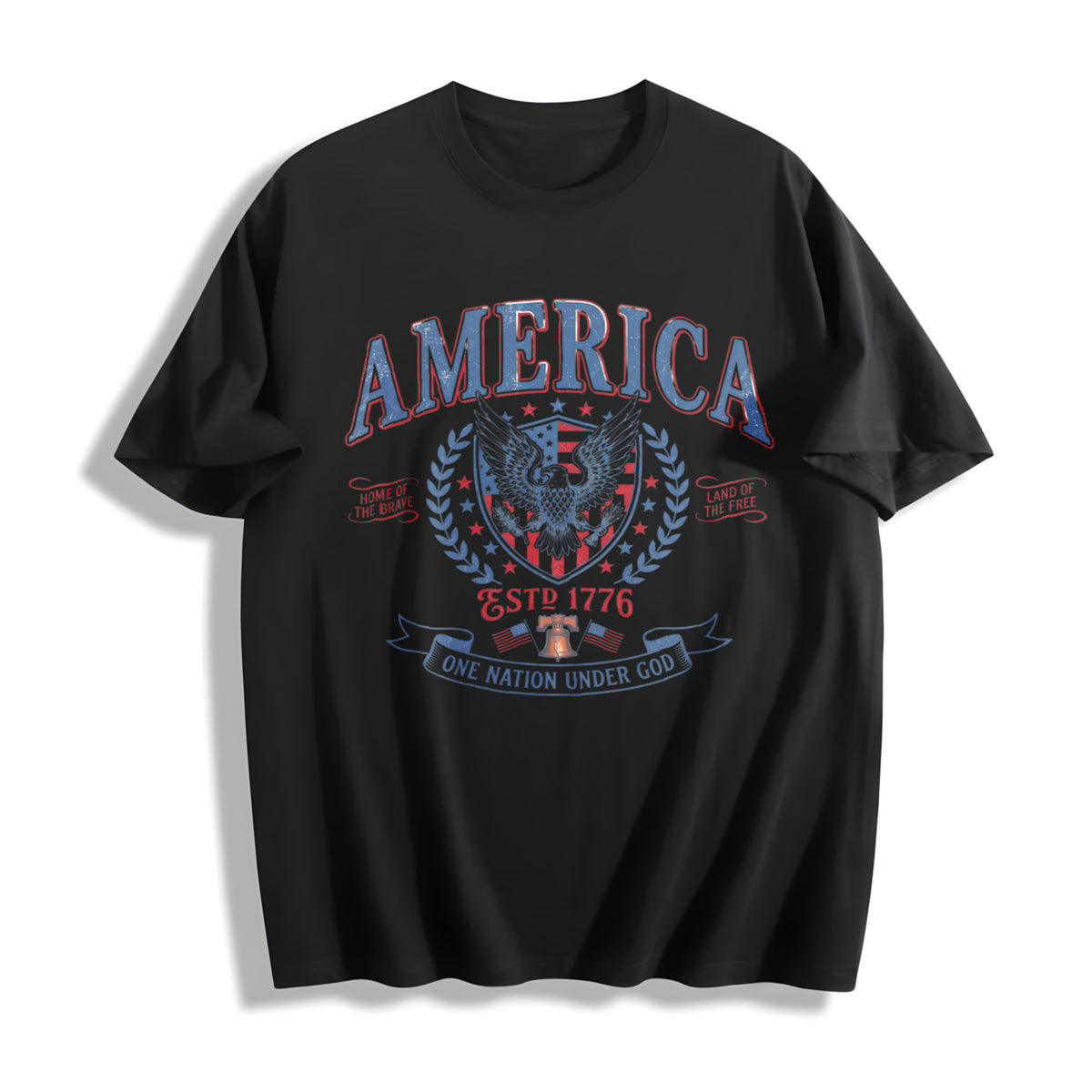America Patriotic Eagle Cotton T-Shirt in Black