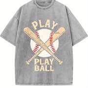 Play Ball Baseball Vintage Washed T-Shirt in Gray