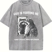 God Is Testing Me Possum Vintage Washed T-Shirt in Gray