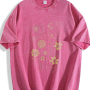 Christian Cross Floral Faith Vintage Washed T-Shirt in Red