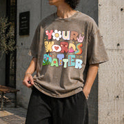 Your Words Matter Special Education Teacher Vintage Washed T-Shirt in Brown