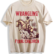 Retro Wranglin' Feral Children Raccoon 90s Vintage Washed T-Shirt in Beige