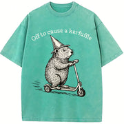 Off To Cause A Kerfuffle Groundhog Scooter Silly Animal vintage washed oversized T-shirt in Blue