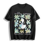 Silly Goose Teacher Club Cotton T-Shirt in Black