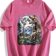 Moonlight Dinosaurs Vintage Washed T-Shirt in Red
