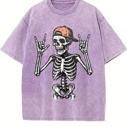 Rock and Roll Skeleton Vintage Washed T-Shirt in Purple