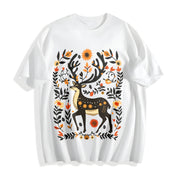 A Bohemian- Floral Moose Cotton T-Shirt in White