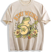 Stay Weird Frog Retro Vintage Washed T-Shirt in Beige