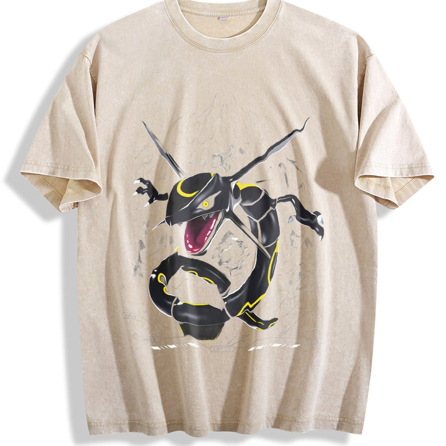 Rayquaza Anime Manga anime lover outfits vintage washed oversized T-shirt in Beige