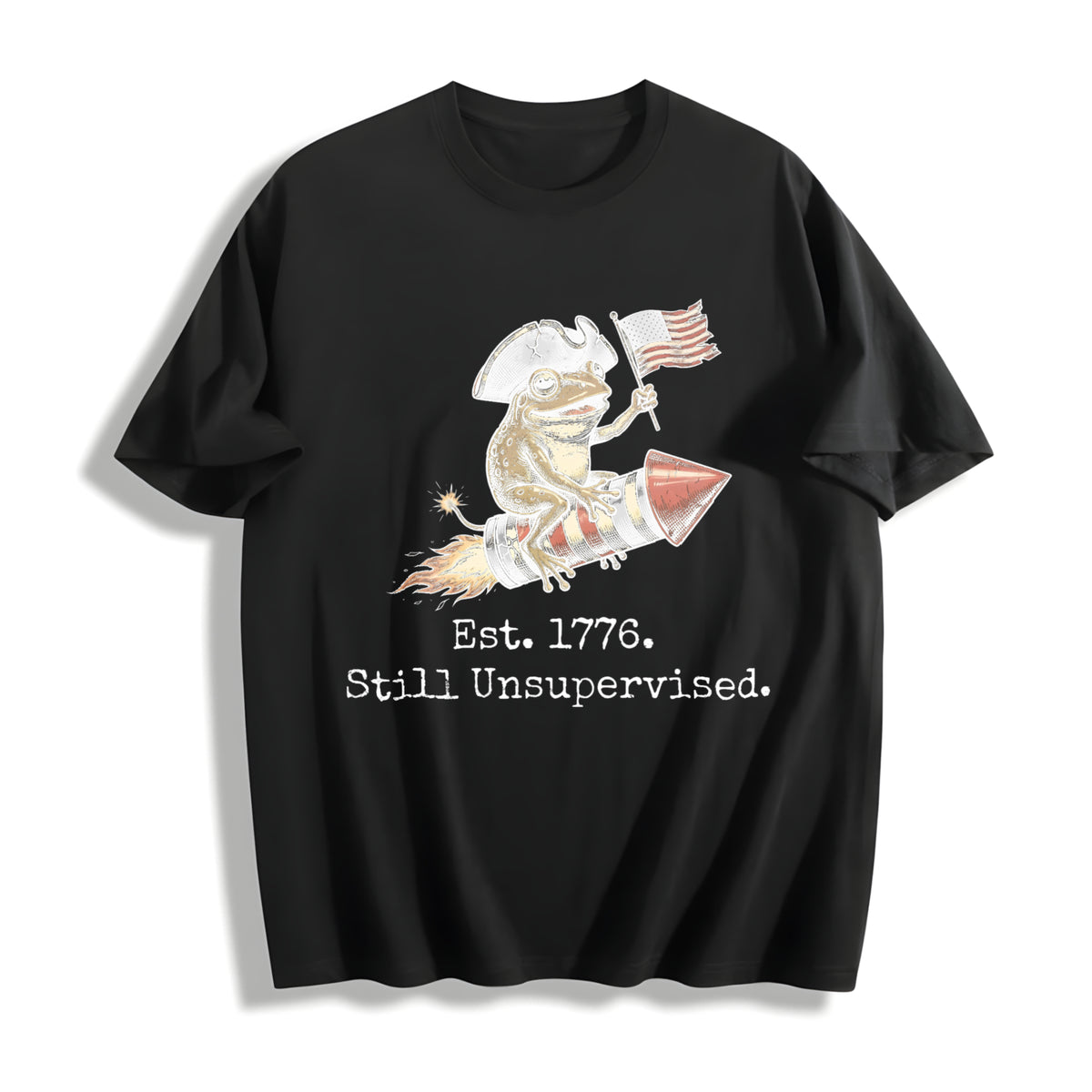 Retro American 250th Anniversary Frog Retro USA Cotton T-Shirt in Black