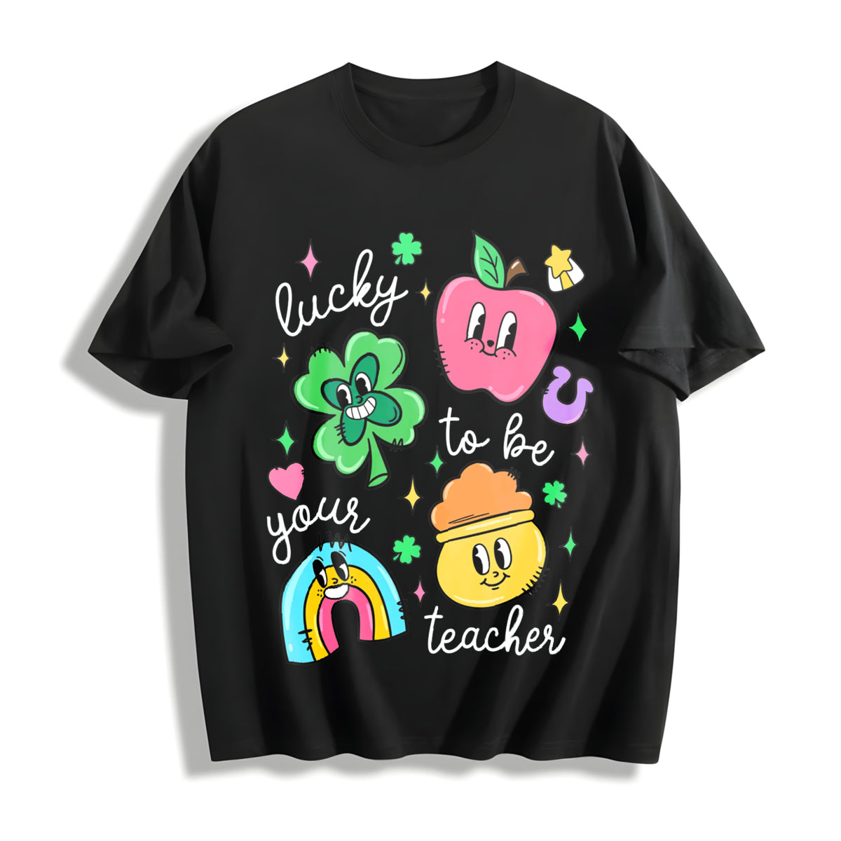 St Patrick’s Day Teacher Colors Cotton T-Shirt in Black