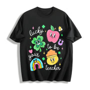 St Patrick’s Day Teacher Colors Cotton T-Shirt in Black