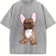 French Bulldog for Seasons Vintage Washed T-Shirt in Gray