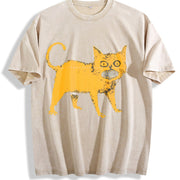 Retro Black with Yellow Highlights Vintage Washed T-Shirt in Beige