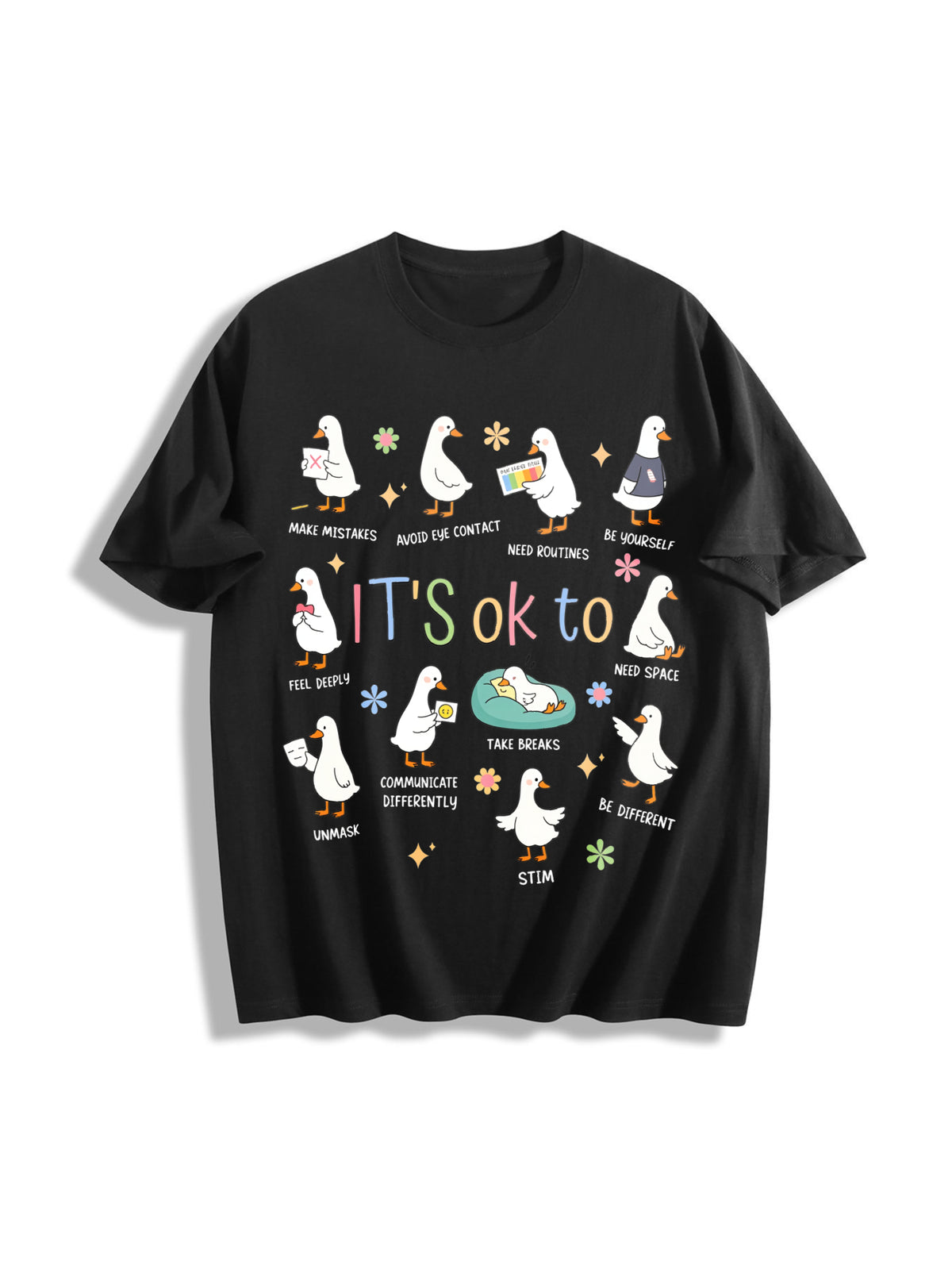 It’s Ok to Be Different Autism Goose Cotton T-Shirt in Black