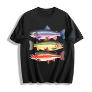 Abstract Colorful Trout in a Row Cotton T-Shirt in Black
