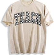 Checkered Teacher for Teacher Vintage Washed T-Shirt in Beige
