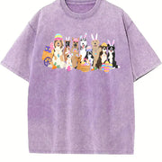 Easter Bunny Ear Dog & Egg Carrot Vintage Washed T-Shirt in Purple