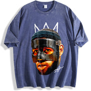 Bron James Mask Masked Bron Basketball King vintage washed oversized T-shirt in Blue