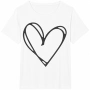 White Outline Heart Cotton T-Shirt in White