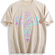 Christian Faith I Am a Child of God vintage washed oversized T-shirt in Beige
