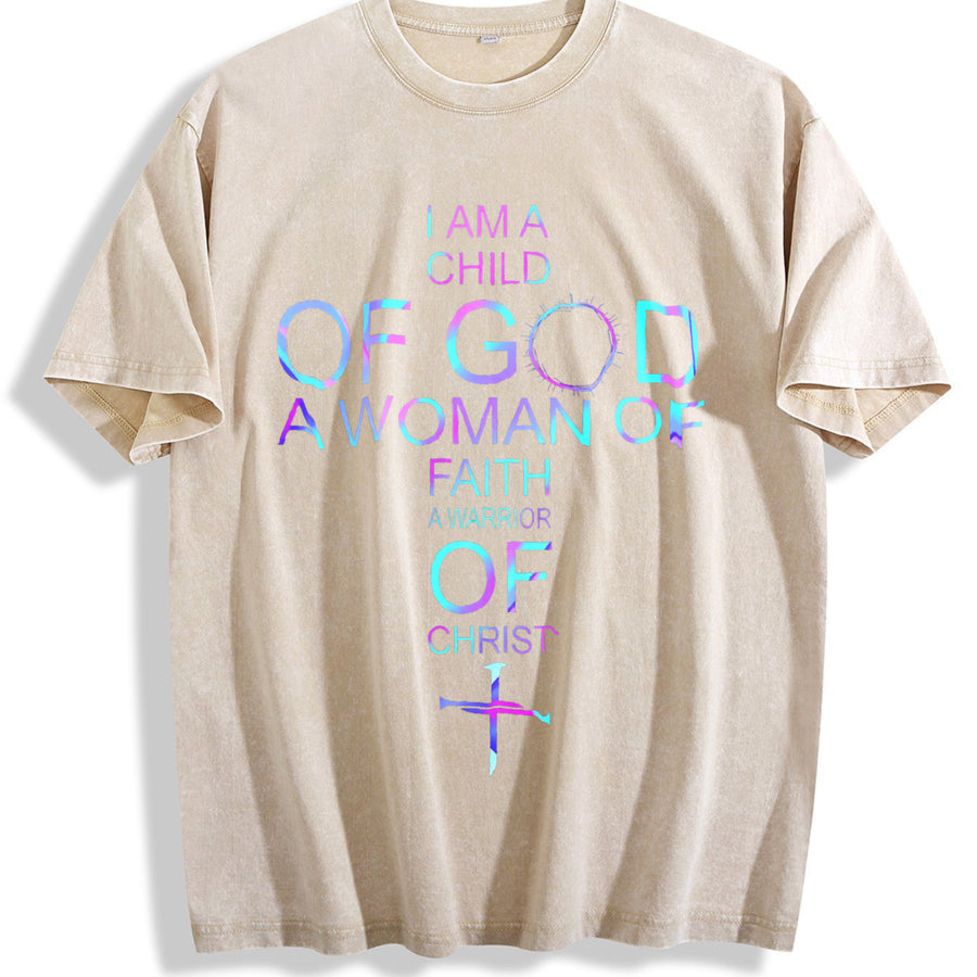 Christian Faith I Am a Child of God vintage washed oversized T-shirt in Beige