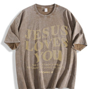 Jesus Loves You Jesus Christian Classic vintage washed oversized T-shirt in Brown