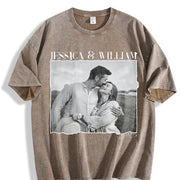 Personalized Couple Vintage Washed T-Shirt in Brown