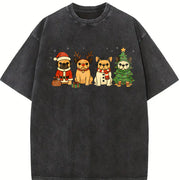 Christmas French Bulldog Vintage Washed T-Shirt in Black