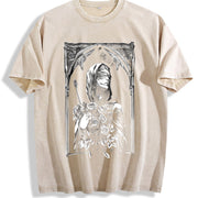 For Formal Urban Distressed Enthusiasts Vintage Washed T-Shirt in Beige