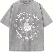 A Book a Day Keep the Mental Breakdown Away Vintage Washed T-Shirt in Gray