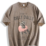 Raccoon Born to Dilly Dally Vintage Washed T-Shirt in Brown