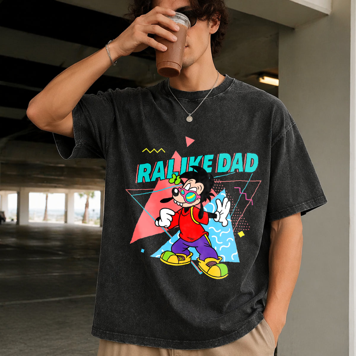 Rad Dad and Rad Like Dad Matching Vintage Washed T-Shirt in Black