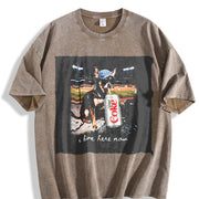 Cat at a Baseball Game I Live Here Now Vintage Washed T-Shirt in Brown