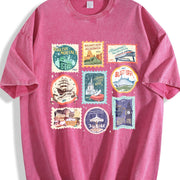 Theme Park Stamps Wildest Ride Happy Ever After Land Retro Vintage Washed T-Shirt in Red