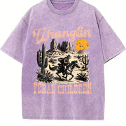 Retro Wranglin' Feral Children Raccoon 90s Western Vintage Washed T-Shirt in Purple
