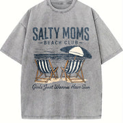 Salty Moms Beach Club Vintage Washed T-Shirt in Gray