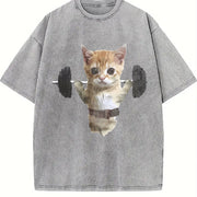 Sam Sulek Cat Gym Meme Vintage Washed T-Shirt in Gray