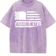 American Patriot Charlie Kirk Memorial Vintage Washed T-Shirt in Purple