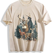 Deer 90's Retro Fall Buck And Doe Deer Americana Nostalgia vintage washed oversized T-shirt in Beige