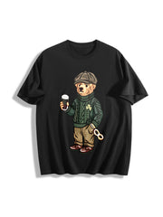 Y2K St Patricks Day Bear Cotton T-Shirt in Black