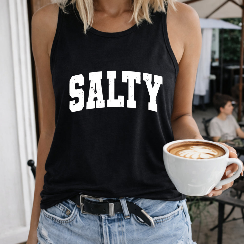 Salty Crew-neck Sleeveless Vest Outdoor Women's Color Cotton Tank Top in Black