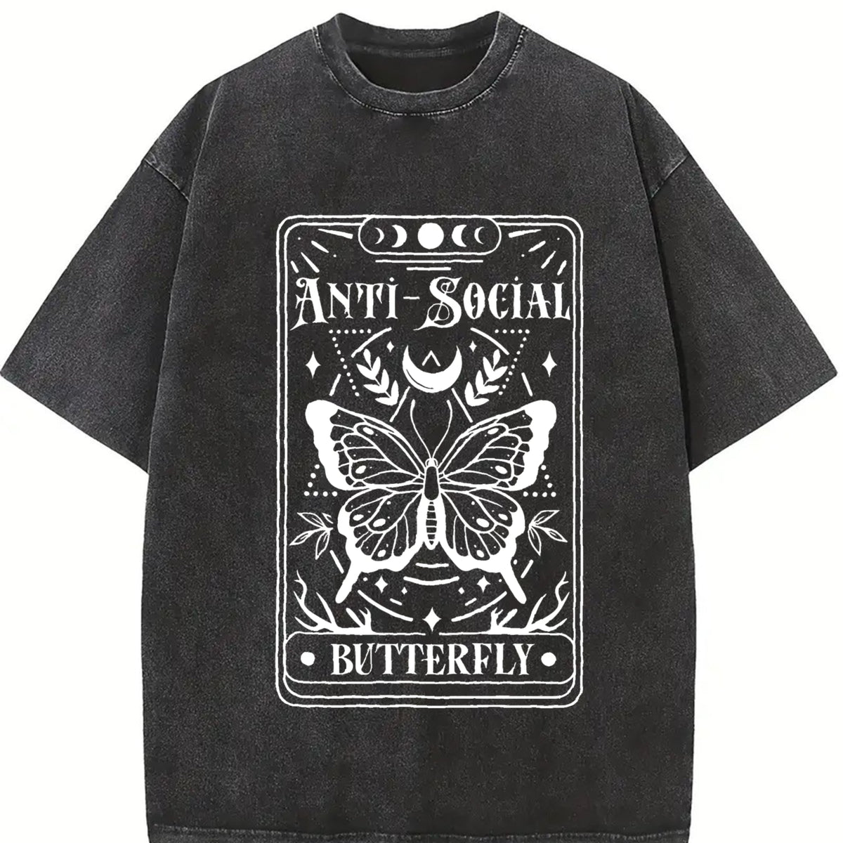 Anti-Social Butterfly Tarot vintage washed oversized T-shirt in Black