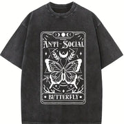 Anti-Social Butterfly Tarot vintage washed oversized T-shirt in Black