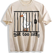 Retro Silly Goose 90s Vintage Washed T-Shirt in Beige