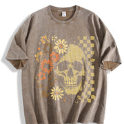 Boho Skull Retro Boho Summerween Vintage Washed T-Shirt in Brown