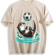 Soccer Otter Vintage Washed T-Shirt in Beige